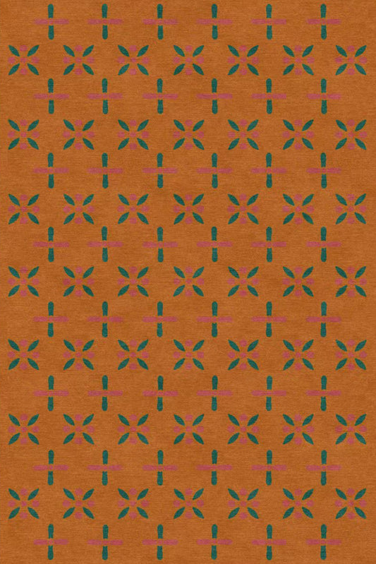Handmade Wool Tibetan Rug with Abstract Cross Lotus Pattern