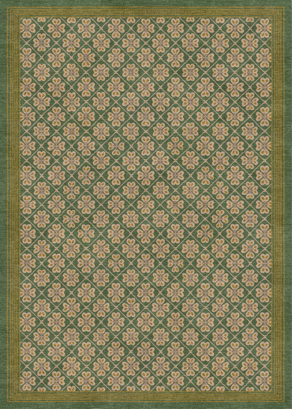 Handmade Wool Tibetan Rug with Abstract Cross Lotus Pattern