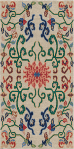 Handwoven Wool Tibetan Rug - Intertwined Stem Lotus on Ivory Background Motif