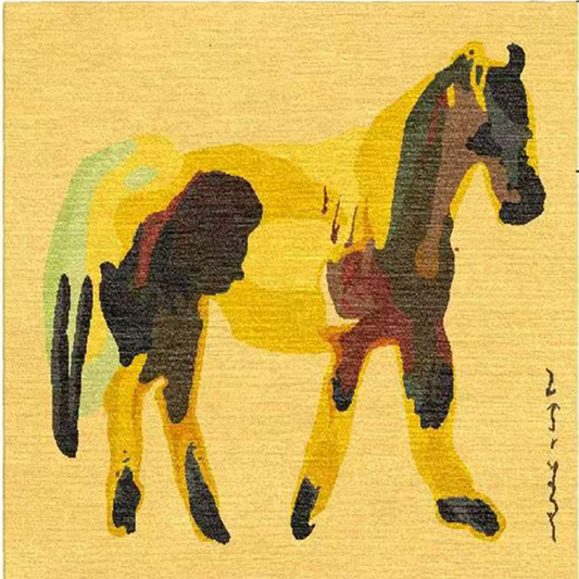 Hand‑Woven Tibetan Wool Rug, Galloping Horse Motif