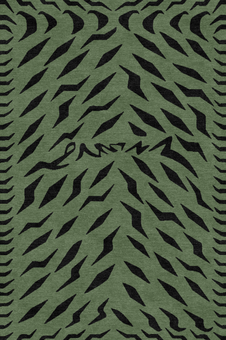 Handwoven wool carpet with tiger pattern