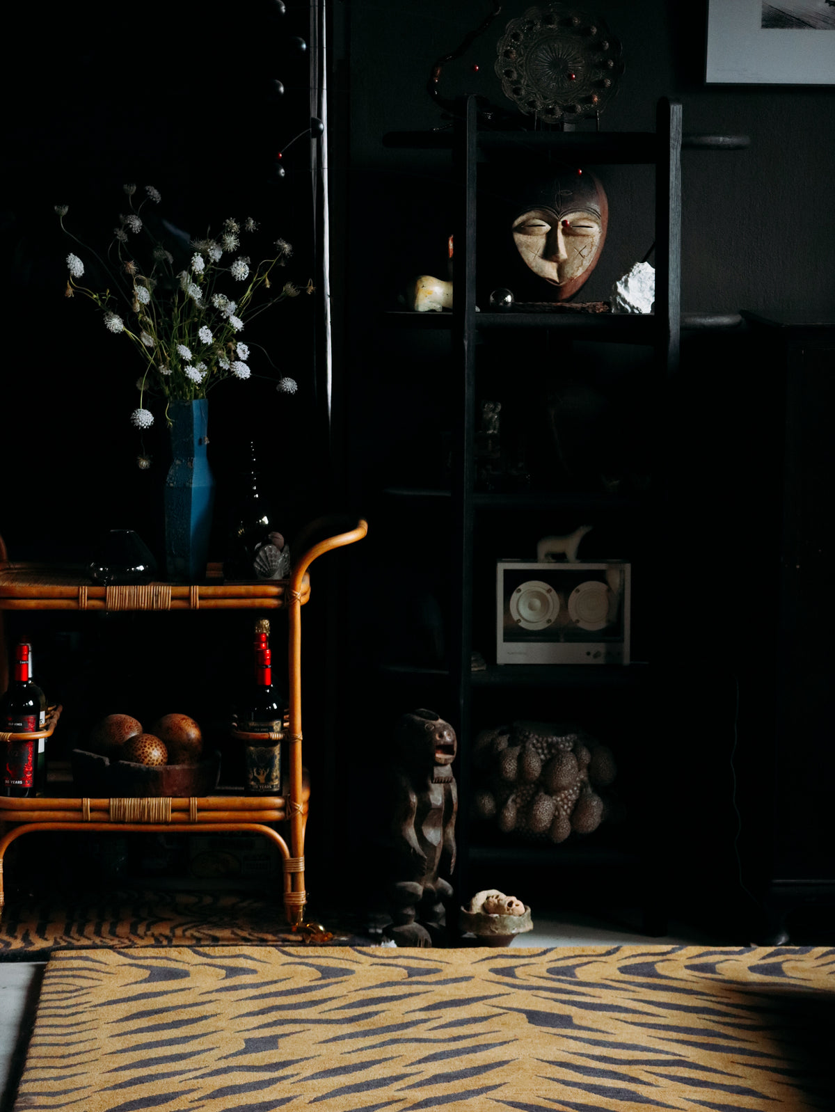 Handwoven wool carpet with tiger pattern