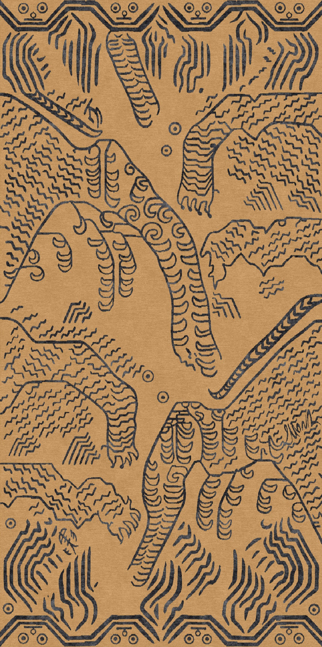 Handwoven wool carpet with tiger pattern