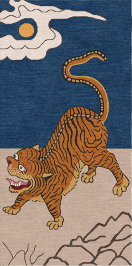 Handmade Wool Tibetan Rug, Tiger Watching the Moon