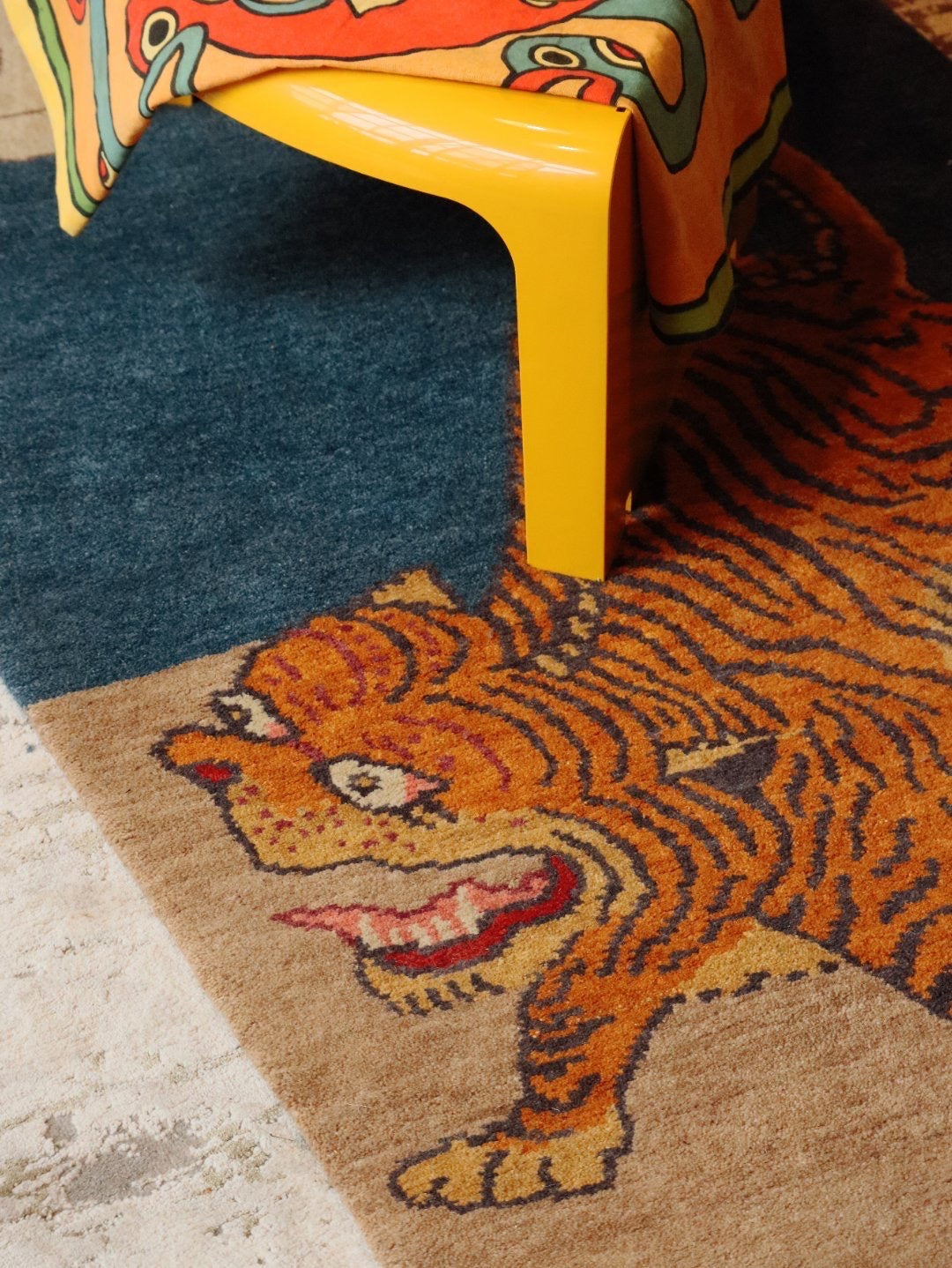 Handmade Wool Tibetan Rug, Tiger Watching the Moon