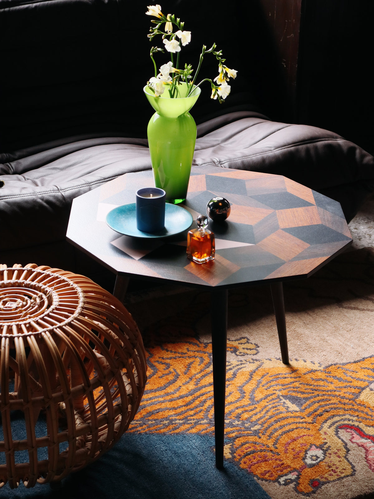 Handmade Wool Tibetan Rug, Tiger Watching the Moon