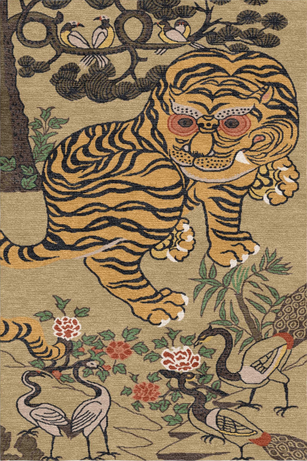 Handmade Wool Tibetan Rug, Tiger Roar Pine Forest Pattern