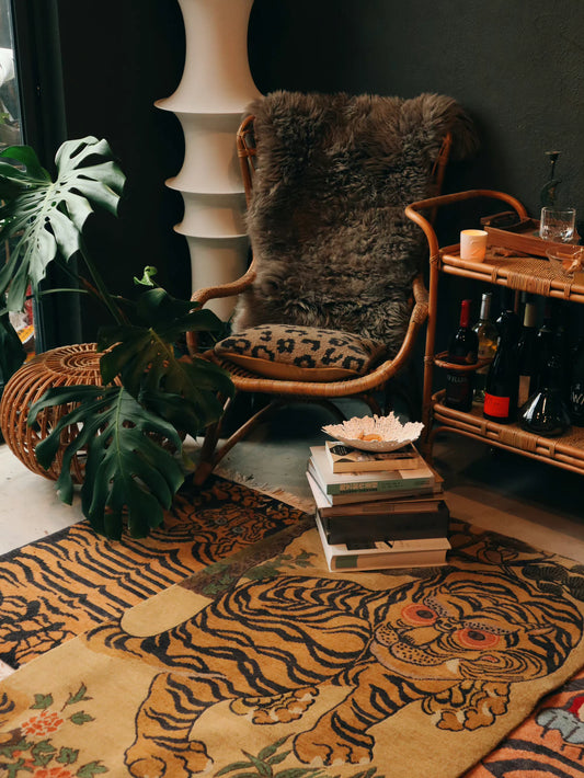 Handmade Wool Tibetan Rug, Tiger Roar Pine Forest Pattern