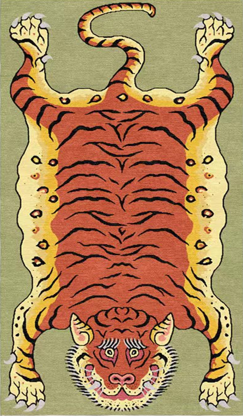 Handmade Wool Tibetan Rug with Classic Tiger Pattern
