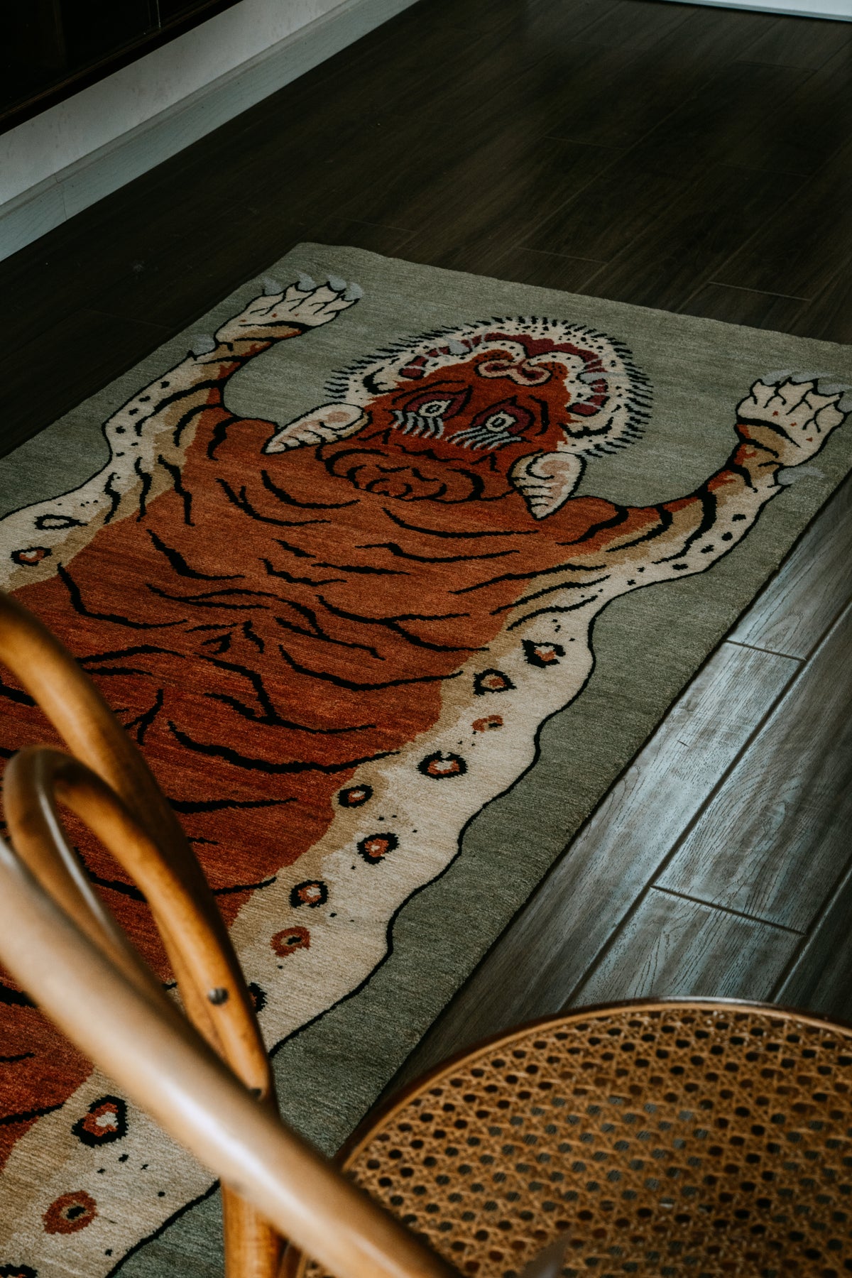 Handmade Wool Tibetan Rug with Classic Tiger Pattern