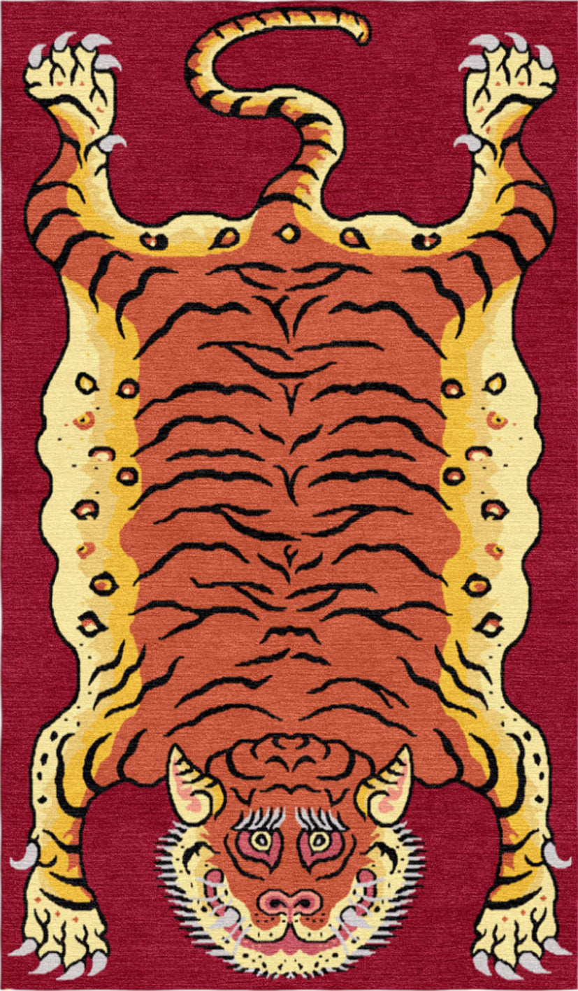 Handmade Wool Tibetan Rug with Classic Tiger Pattern