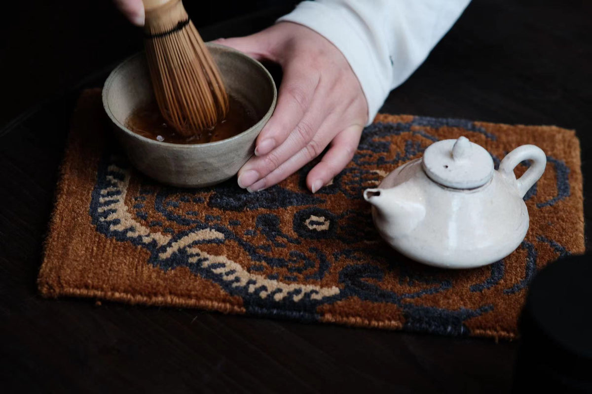 Handmade Wool Tibetan Coaster with Tiger Tea Talisman Pattern