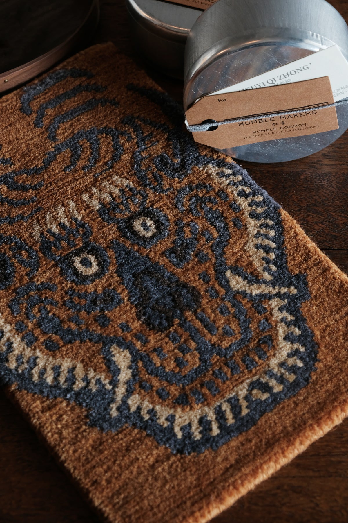 Handmade Wool Tibetan Coaster with Tiger Tea Talisman Pattern