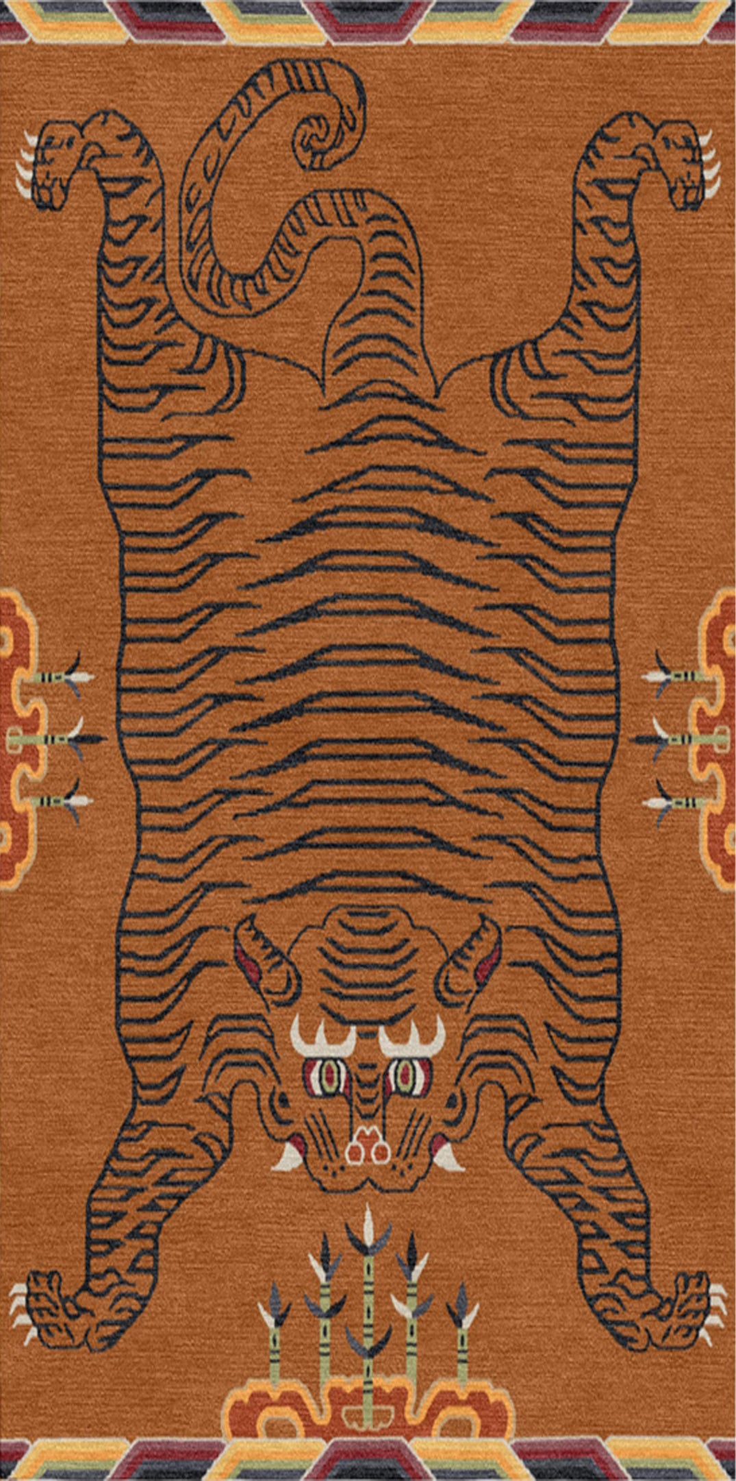 Handmade Wool Tibetan Rug with Blessing Pattern