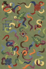 Handmade Wool Tibetan Rug with Eight Auspicious Symbols (Tashi Dargye) Pattern