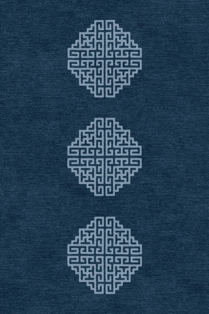 Handwoven Wool Tibetan Rug - Kui Border & Meander Geometric Motif