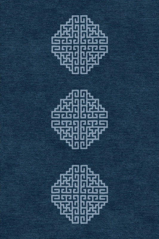 Handwoven Wool Tibetan Rug - Kui Border & Meander Geometric Motif