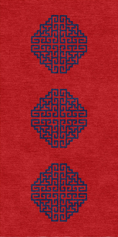 Handwoven Wool Tibetan Rug - Kui Border & Meander Geometric Motif