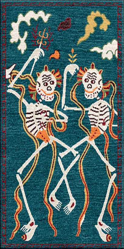 Handwoven Wool Tibetan Rug - Citipati Charnel Ground Lord Motif