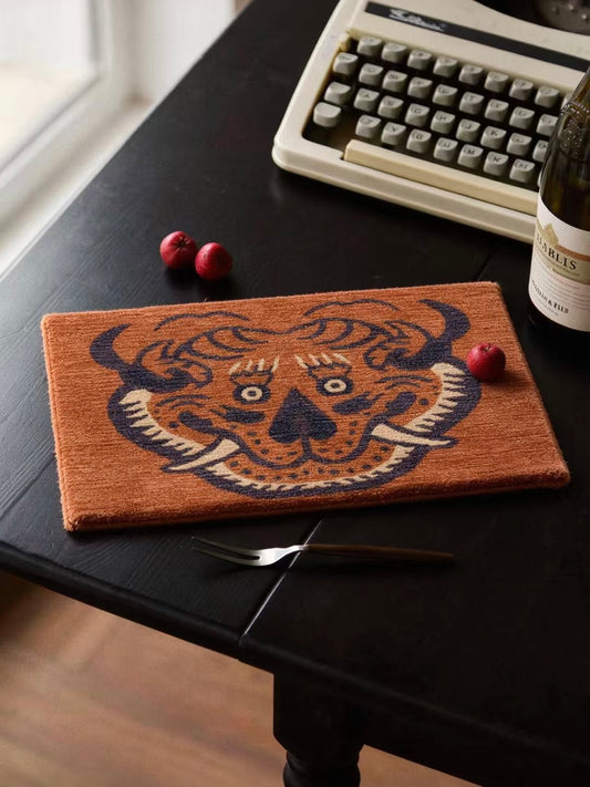 Handwoven Wool Tibetan Rug Tea Coaster - Tiger Motif