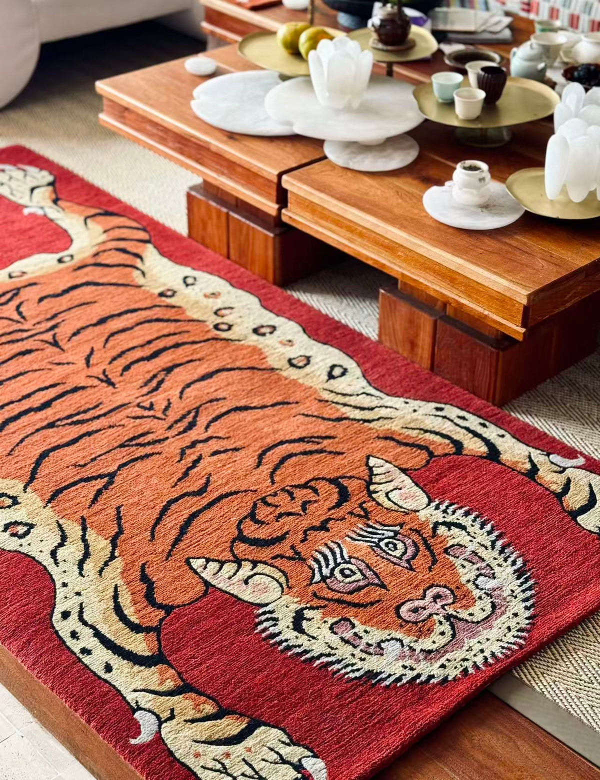 Handmade Wool Tibetan Rug with Classic Tiger Pattern