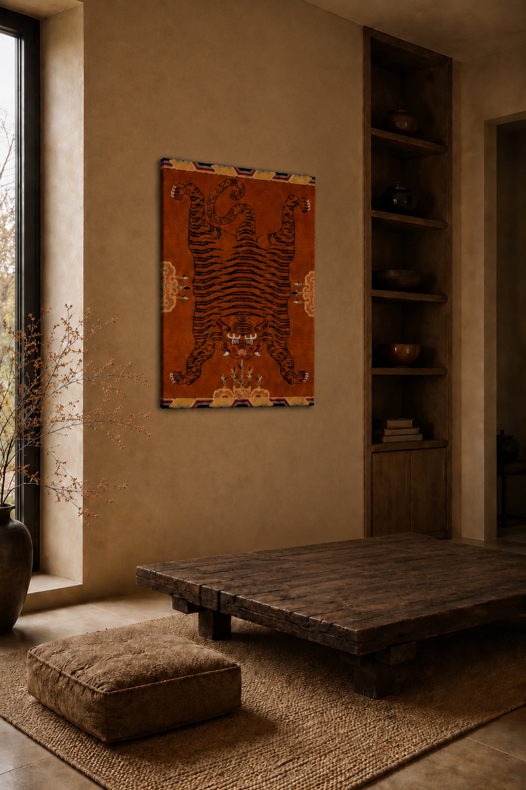 Handmade Wool Tibetan Rug with Blessing Pattern