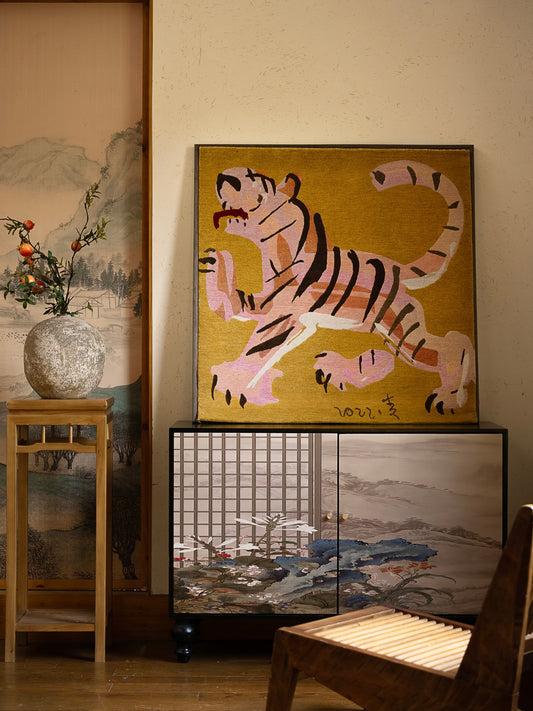 Hand‑Woven Tibetan Wool Rug, Tiger Motif